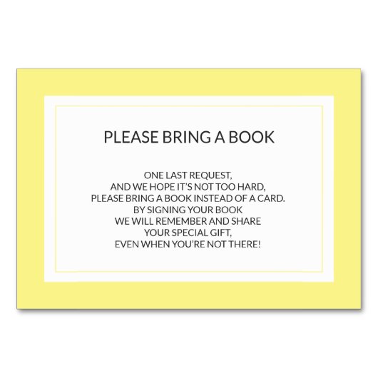 Bringen Sie ein Buch mit - Yellow White Girl Baby Tischnummer (Vorderseite)