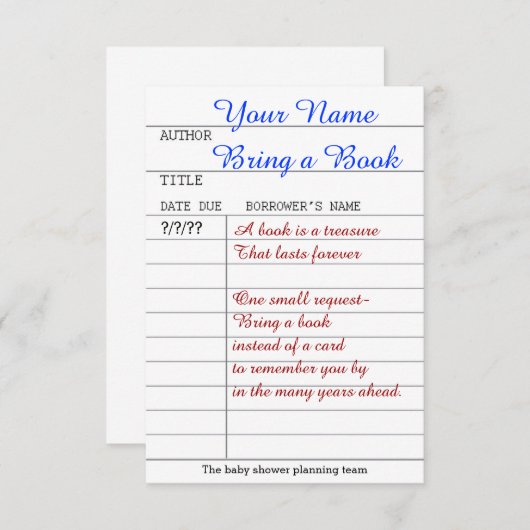 Bringen Sie eine Bucheinlage mit Begleitkarte (Vorne/Hinten)