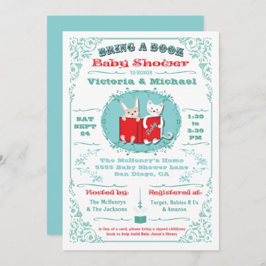 Bringen Sie eine Bücherbibliothek mit den Einladun Einladung (Vorne/Hinten)