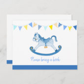 Bringen Sie eine Rockpferd-Babydusche mit blauer K Einladungspostkarte (Vorne/Hinten)