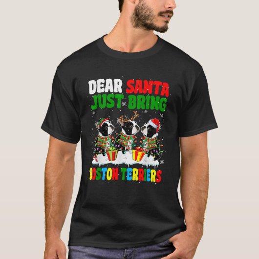 Bringen Sie einfach Boston Terriers Xmas Drei Weih T-Shirt (Vorderseite)