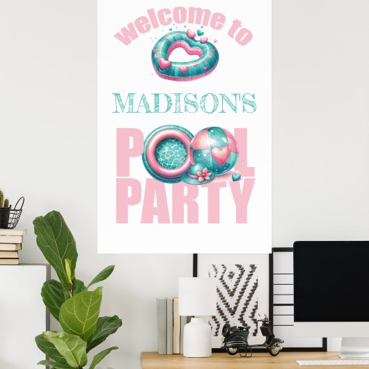 Bringen Sie Ihr eigenes Pool-Party Pink Begrüßungs Poster (Heimbüro)