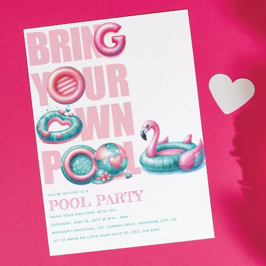 Bringen Sie Ihr eigenes Pool-Party Pink Türkis Einladung
