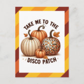 Bringen Sie mich zum Disco Patch und Kürbis Einladungspostkarte (Vorderseite)