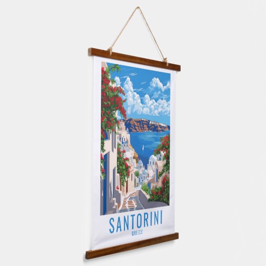 Bringen Sie Santorini Zuhause: Santorini Griechenl Wandteppich Mit Holzrahmen (Gewinkelt)
