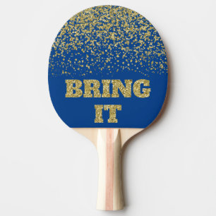 Bringen Sie Spaß Gold Glitzer Sparkle Blue Tischtennis Schläger