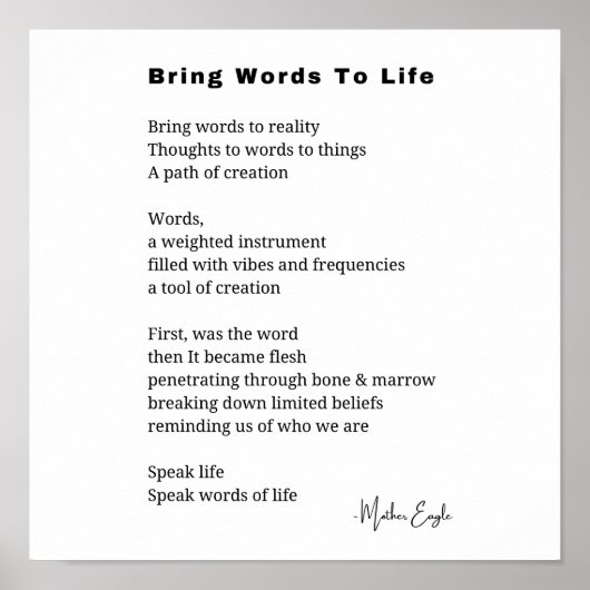 Bringen Sie Worte zum Leben Poem Wall Art Poster D (Vorne)