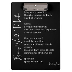 Bringen Sie Worte zum Leben Poem Wall Art Poster D Klemmbrett