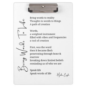 Bringen Sie Worte zum Leben Poem Wall Art Poster D Klemmbrett