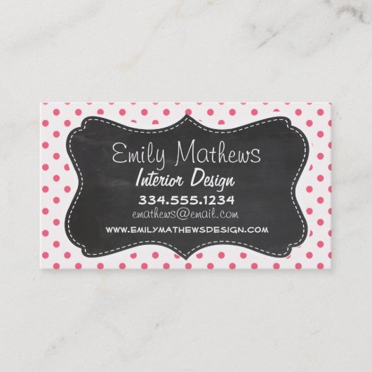 Brink Pink Polka Dots; Vintager Chalkboard Look Visitenkarte (Vorderseite)