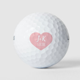 Briom Groom Monogram Pink Heart Golf Balls Golfball