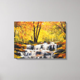 Brisante Autumn Waterfall Oil Paint Wall Art Leinwanddruck