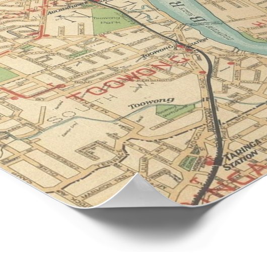 Brisbane and Inner Suburbs Map, 1920 Poster (Ecke)