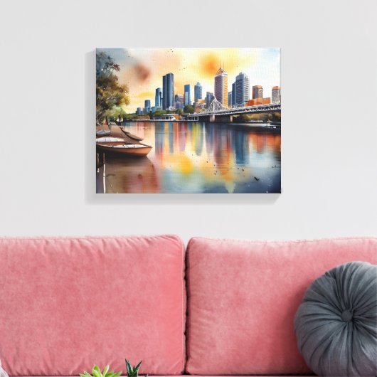 Brisbane Aquarellkunst Leinwanddruck (Insitu (Wohnzimmer))