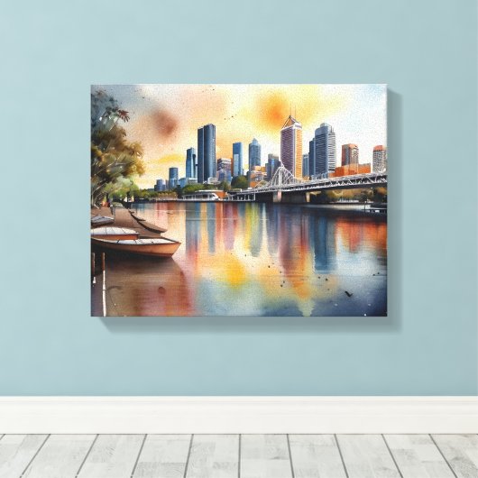 Brisbane Aquarellkunst Leinwanddruck (Insitu (Holzboden))