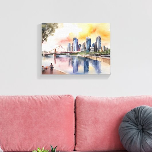 Brisbane Aquarellkunst Leinwanddruck (Insitu (Wohnzimmer))