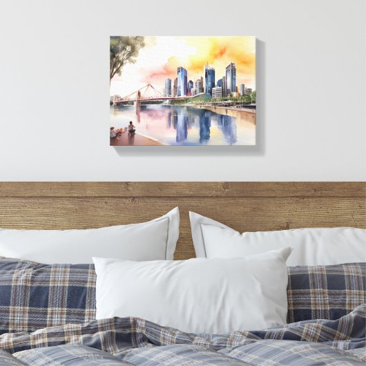 Brisbane Aquarellkunst Leinwanddruck (Insitu (Schlafzimmer))