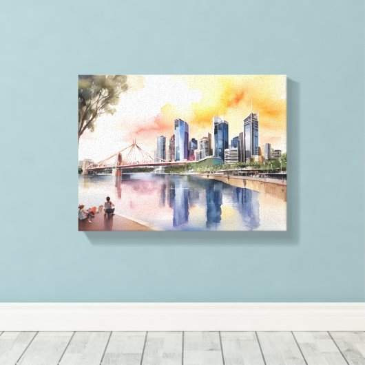 Brisbane Aquarellkunst Leinwanddruck (Insitu (Holzboden))