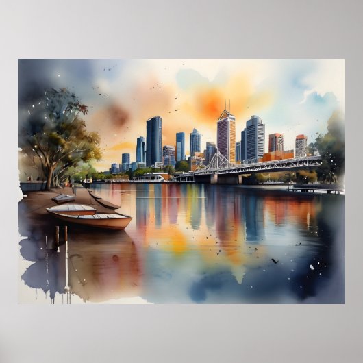 Brisbane Aquarellkunst Poster (Vorne)