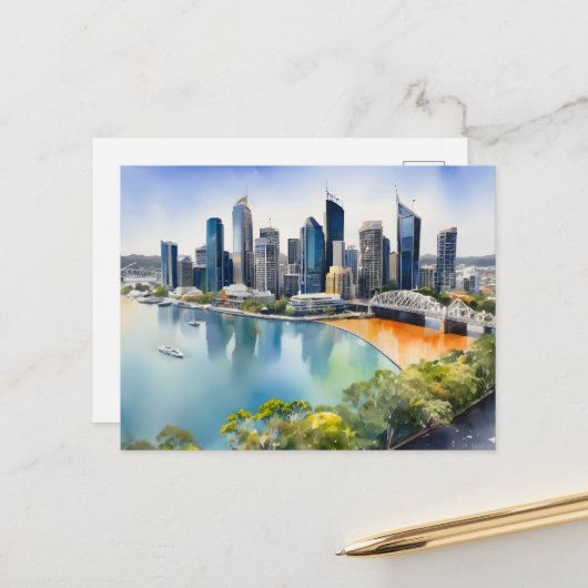 Brisbane Aquarellkunst Postkarte (Vorderseite/Rückseite Beispiel)