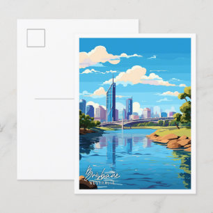 Brisbane Australia Art Vintage Reise Illustration Postkarte