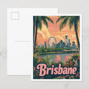 Brisbane Australia Art Vintage Travel Illustration Postkarte