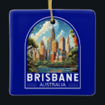 Brisbane Australia Reisen Vintag Keramikornament<br><div class="desc">Brisbane Retro Vektor Reise Design. Brisbane,  die pulsierende Hauptstadt Queensland,  Australien,  ist eine Stadt,  die städtische Energie nahtlos mit entspanntem Charme verbindet. Am Ufer des Flusses Brisbane gelegen,  besticht es durch ein subtropisches Klima,  atemberaubende Naturschönheiten und ein reichhaltiges kulturelles Angebot.</div>
