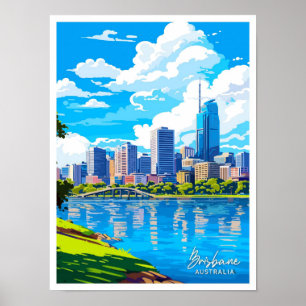 Brisbane Australia Reisen Vintage Illustration Poster