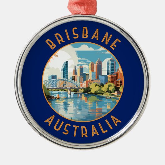 Brisbane Australia Retro Distressed Circle Ornament Aus Metall (Vorne)