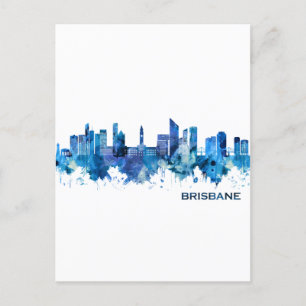 Brisbane Australia Skyline Blue Einladungspostkarte