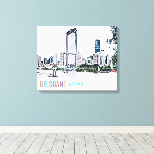 Brisbane Australia Skyline - Moderner Reiseausdruc Leinwanddruck (Insitu (Holzboden))