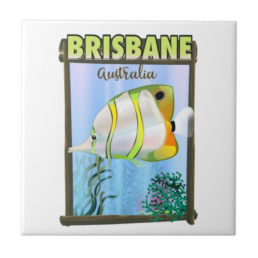 Brisbane Australia Tropical Travel Poster Fliese (Vorderseite)