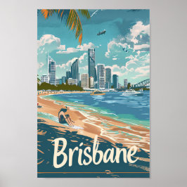 Brisbane Australia Vintage Travel Illustration Poster