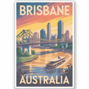 Brisbane Australien Illustration Reise Kunst Vinta Aufkleber