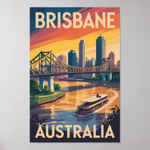 Brisbane Australien Illustration Reise Kunst Vinta Poster