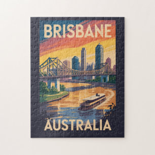 Brisbane Australien Illustration Reise Kunst Vinta Puzzle