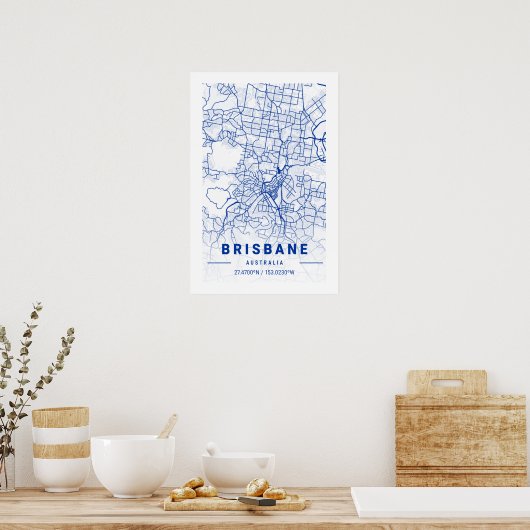 Brisbane City Map Blue Tint Poster (Küche)