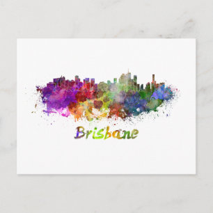 Brisbane Skyline in Aquarellfarben-Spritzern Postkarte