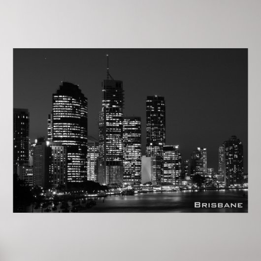 Brisbane Stadt, Nacht - Schwarz-Weiß-Poster Poster (Vorne)