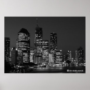 Brisbane-Stadt, Nacht - Schwarzweiss-Plakat Poster