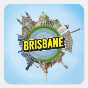 Brisbane winzig kleiner Planet Wahrzeichen Archite Quadratischer Aufkleber