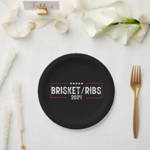 Brisket Rippen 2024 BBQ Barbecue Politische Wahl Pappteller