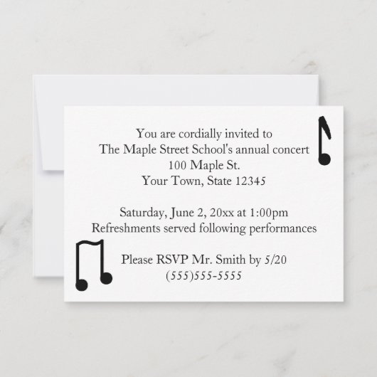 Bristles - Musical Notes Einladung (Rückseite)