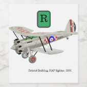 Bristol Bulldog, Vintages Biplane, mit Monogramm Weinetikett (Einzelnes Label)