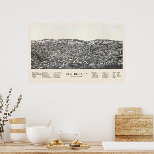 Bristol, CT Panoramic Map - 1889 Poster (Küche)