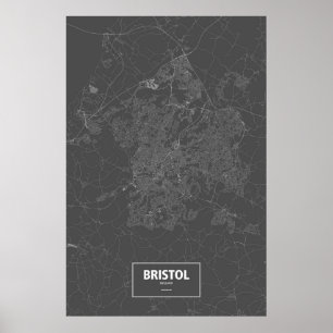 Bristol, England (weiß auf Schwarzem) Poster