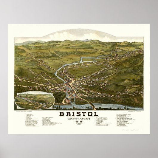 Bristol, NH Panoramic Map - 1884 Poster (Vorne)