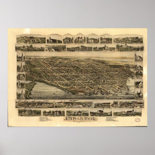 Bristol Rhode Island 1891 Antique Panoramabalkarte Poster (Vorne)