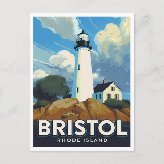 Bristol Rhode Island Leuchtturm Kunst Postkarte (Vorderseite)