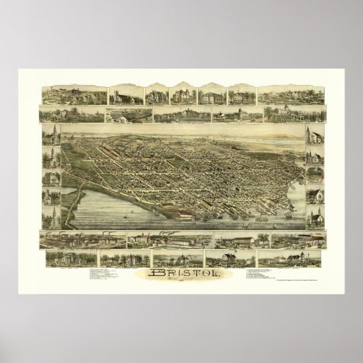 Bristol, RI Panoramic Map - 1891 Poster (Vorne)